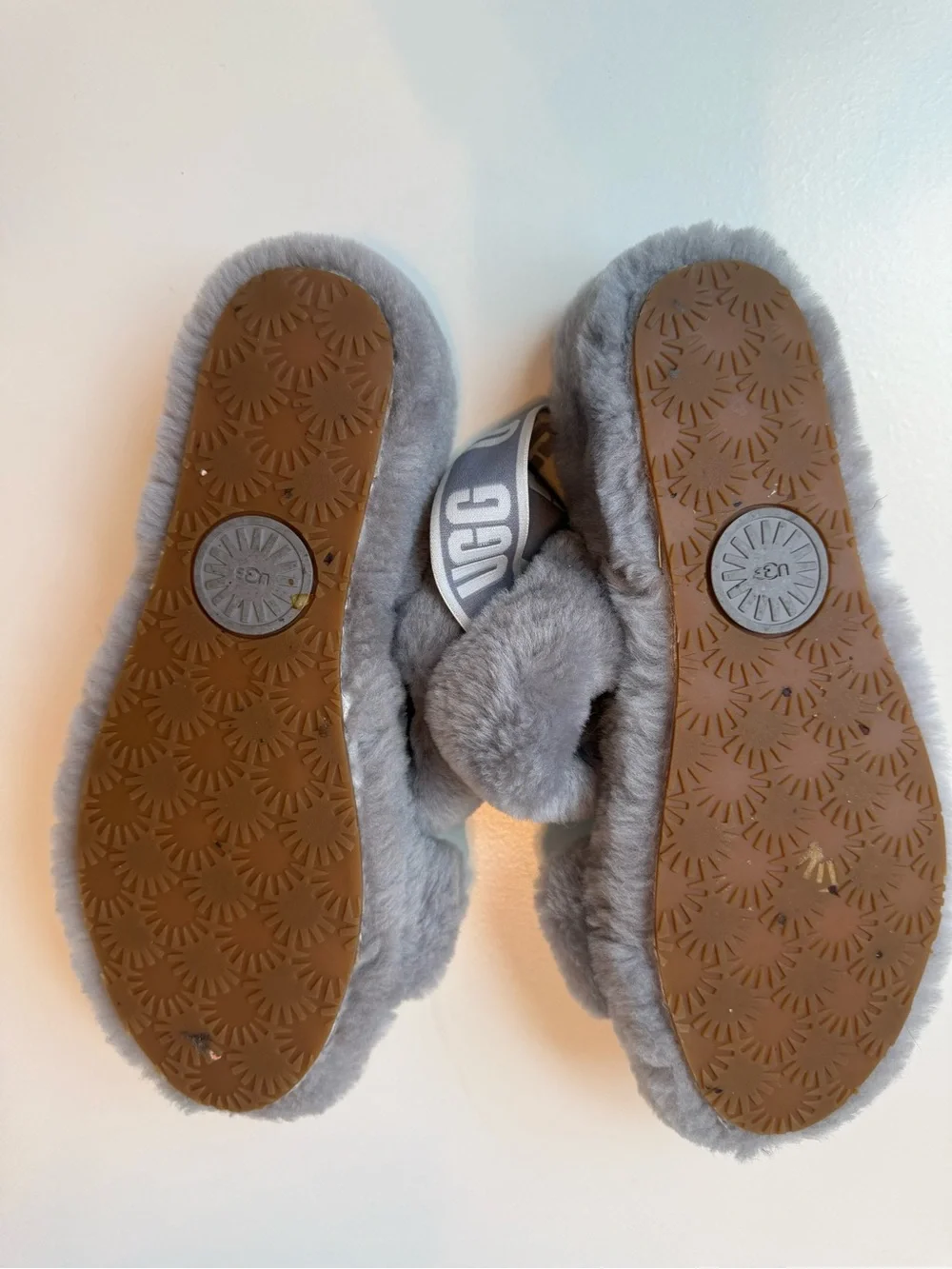 UGG Light Gray Plush Slide Slippers - Picture 5 of 5